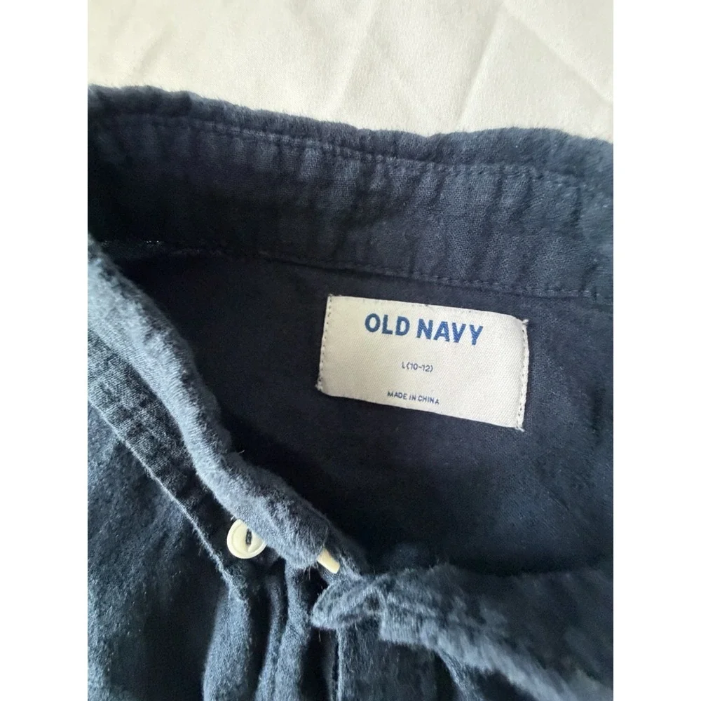Boys Size L 10-12 Shirt Lot Old Navy Bold Blue Button Down Plaid Navy 2 Pc